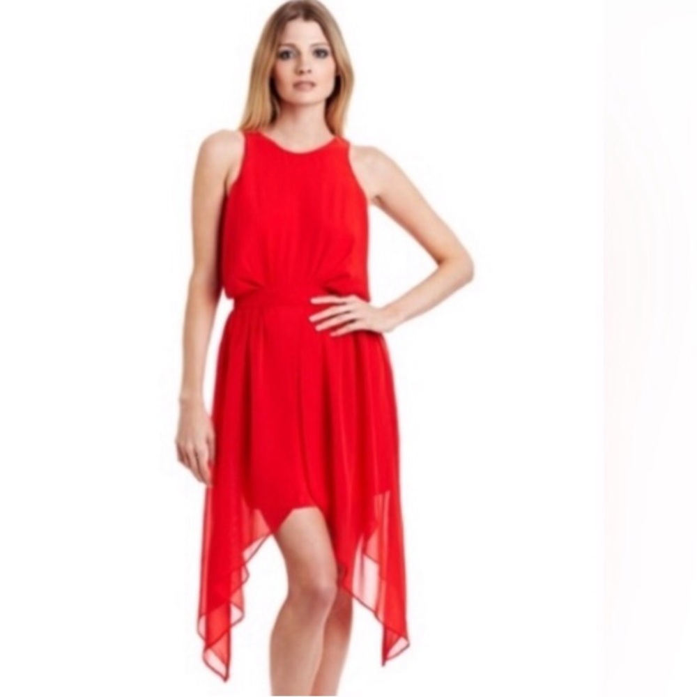 BCBGeneration Red Halter, High Neck, Asymmetrical Dress